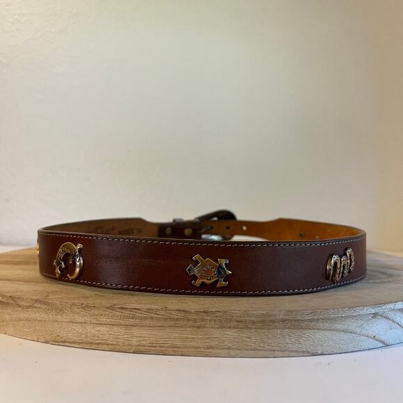 Leegin 1990 USA Brown Genuine Leather Animal Studded Western Belt Size Small - Picture 4 of 15
